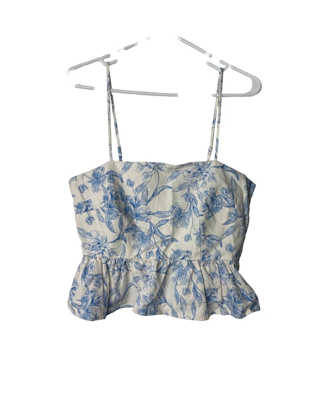 Festival Women’s White Blue Floral Coquette Cropped Peplum Cami Top Romantic